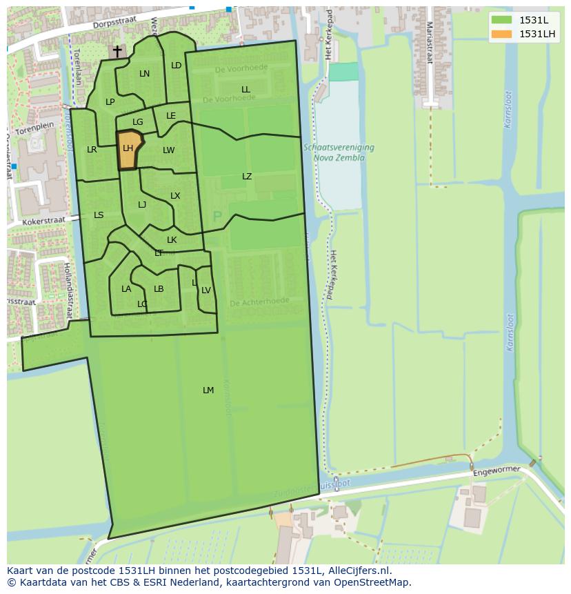 Afbeelding van het postcodegebied 1531 LH op de kaart.