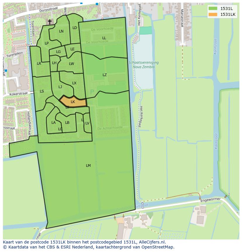 Afbeelding van het postcodegebied 1531 LK op de kaart.