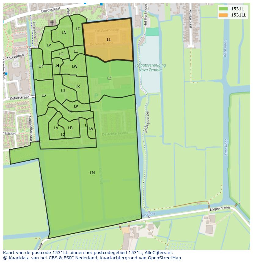 Afbeelding van het postcodegebied 1531 LL op de kaart.