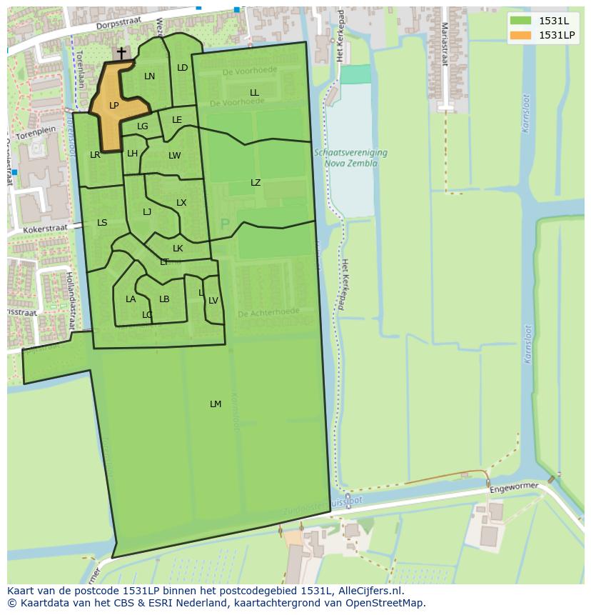 Afbeelding van het postcodegebied 1531 LP op de kaart.