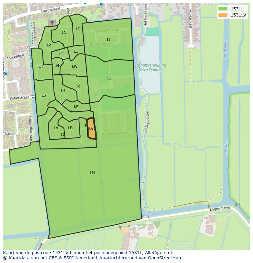 Afbeelding van het postcodegebied 1531 LV op de kaart.