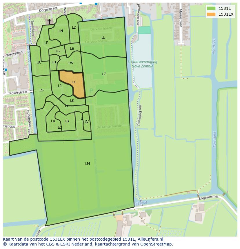 Afbeelding van het postcodegebied 1531 LX op de kaart.