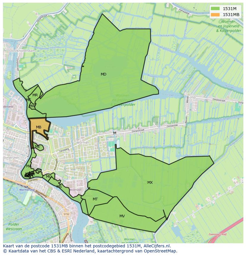 Afbeelding van het postcodegebied 1531 MB op de kaart.