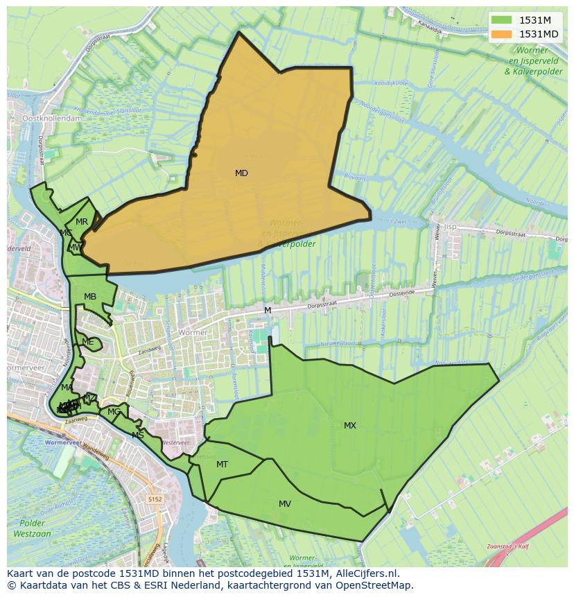 Afbeelding van het postcodegebied 1531 MD op de kaart.