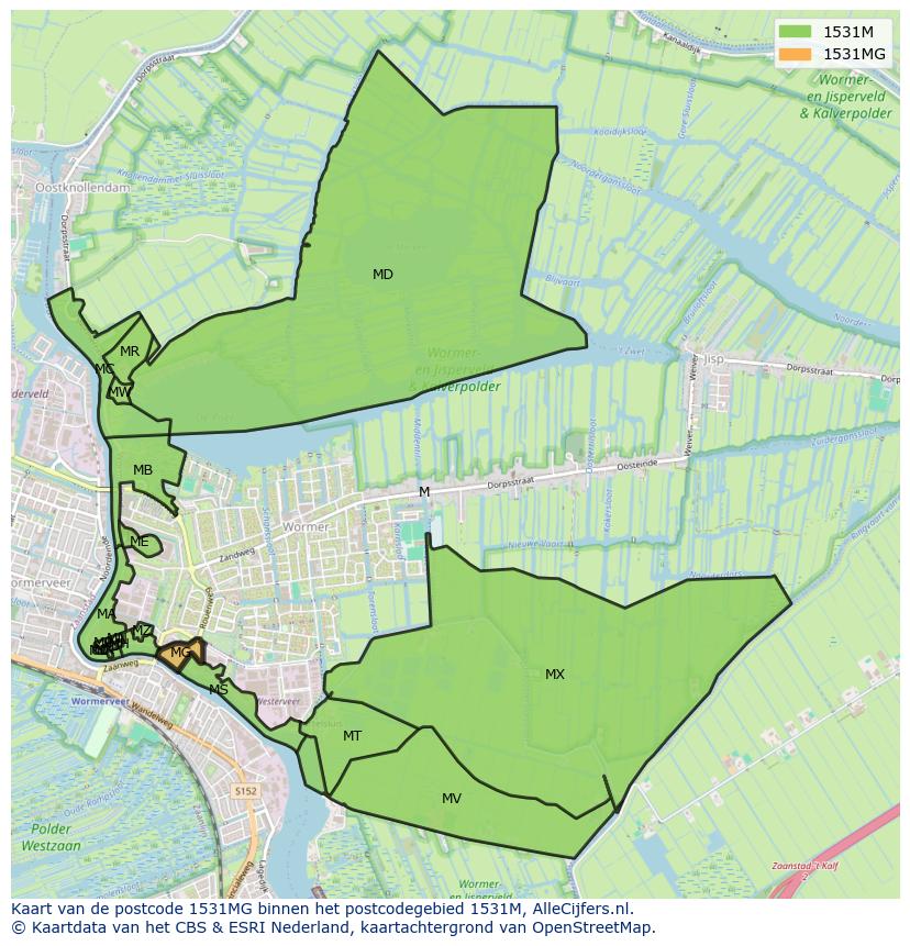 Afbeelding van het postcodegebied 1531 MG op de kaart.