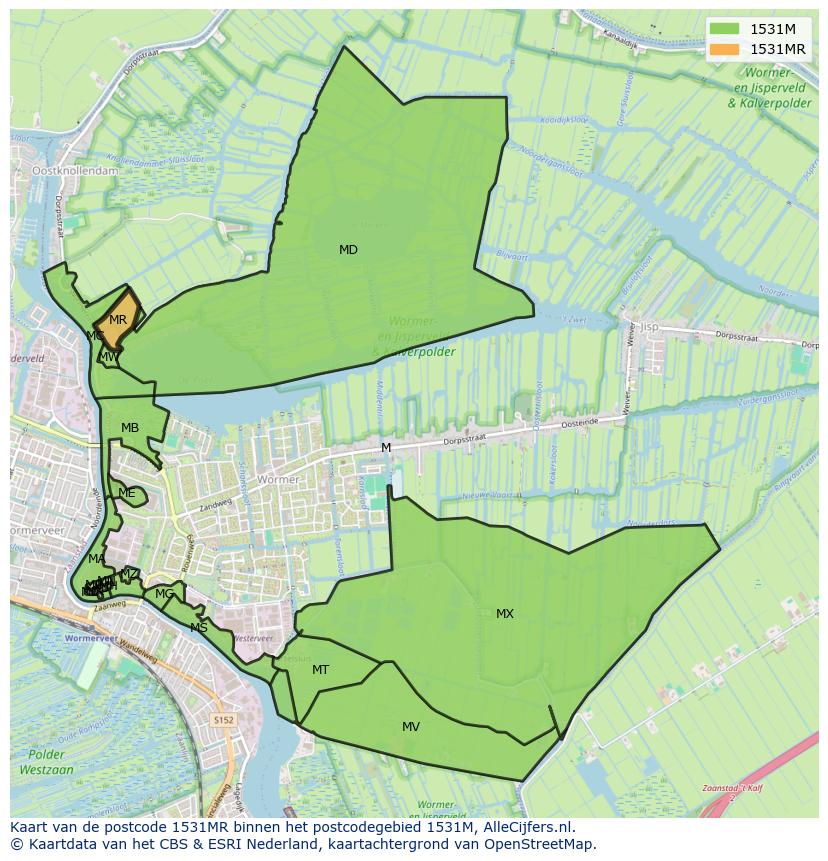 Afbeelding van het postcodegebied 1531 MR op de kaart.