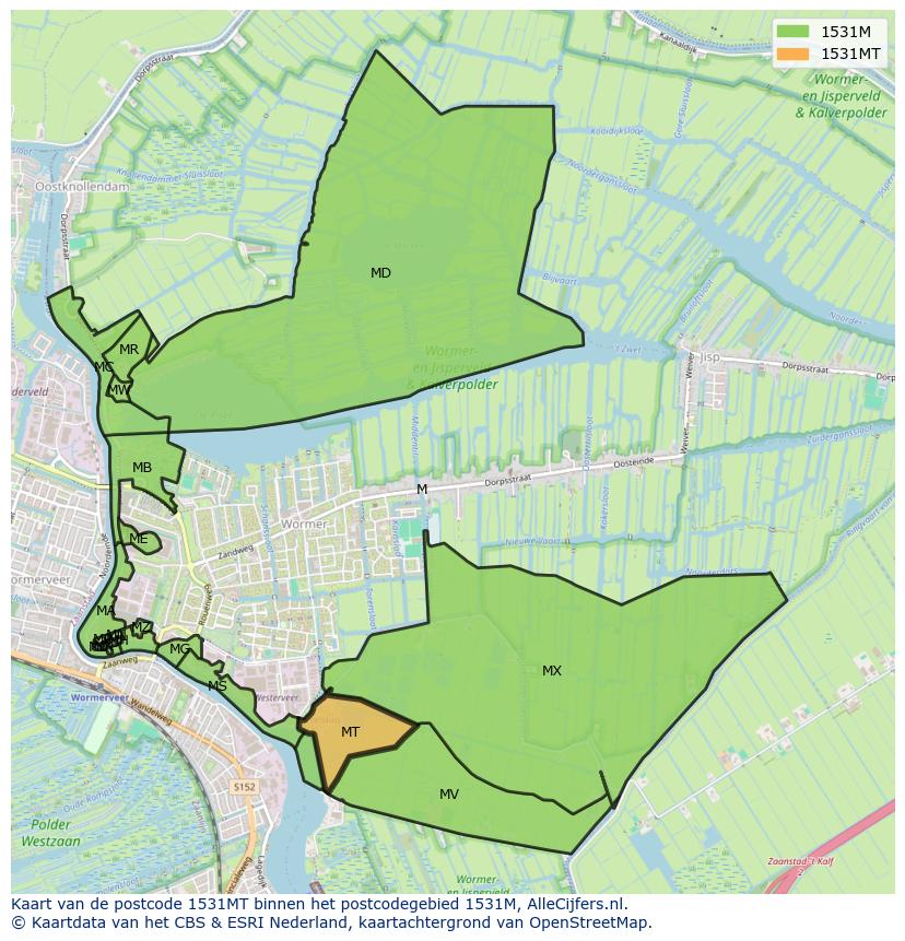 Afbeelding van het postcodegebied 1531 MT op de kaart.
