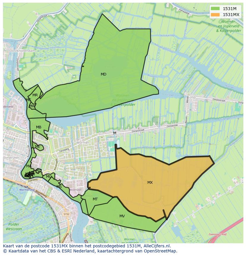 Afbeelding van het postcodegebied 1531 MX op de kaart.
