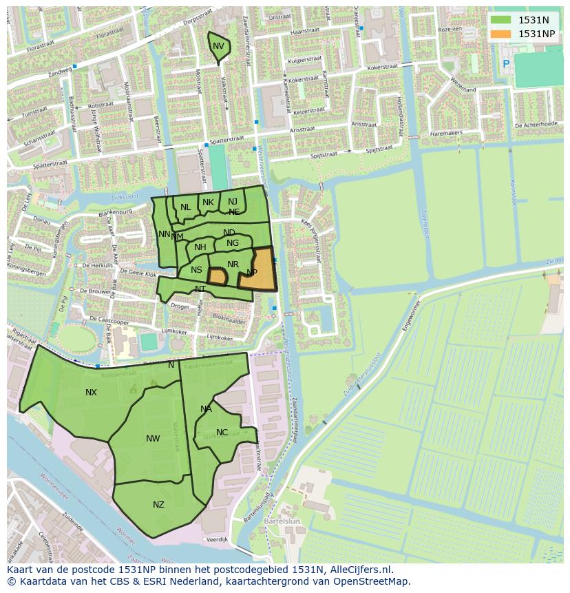 Afbeelding van het postcodegebied 1531 NP op de kaart.