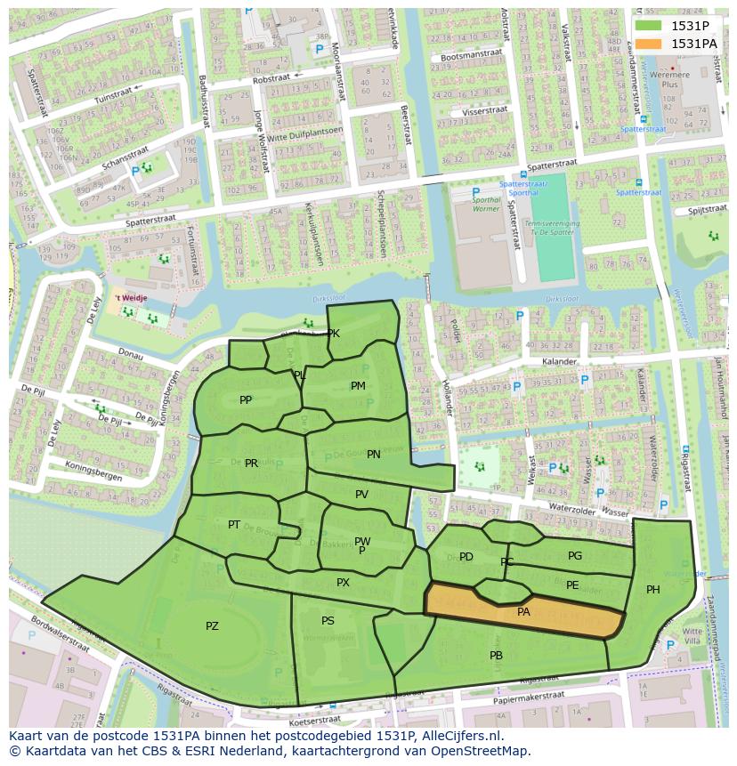 Afbeelding van het postcodegebied 1531 PA op de kaart.