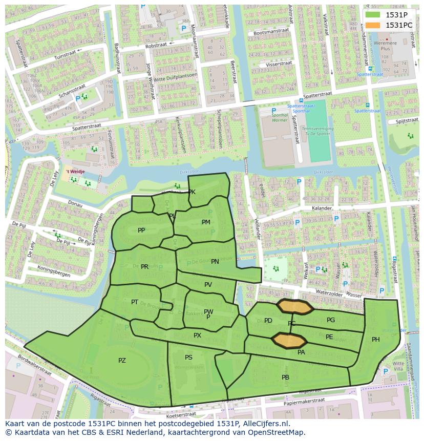 Afbeelding van het postcodegebied 1531 PC op de kaart.