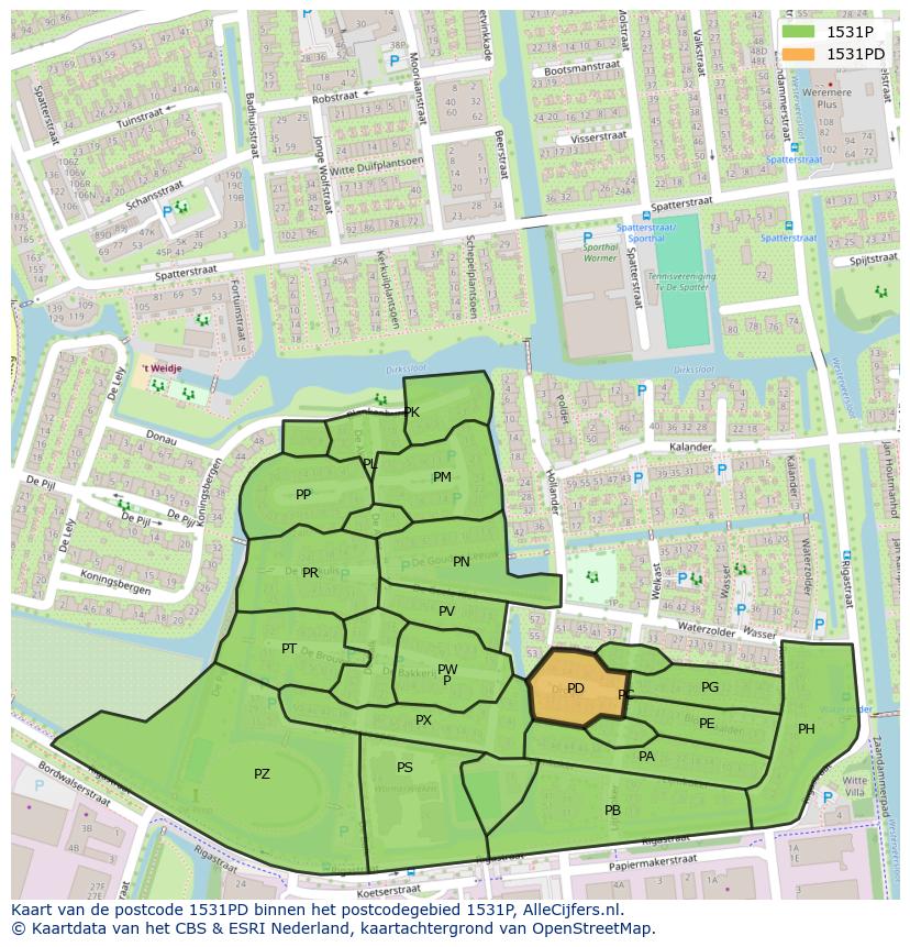 Afbeelding van het postcodegebied 1531 PD op de kaart.