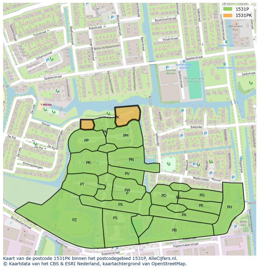 Afbeelding van het postcodegebied 1531 PK op de kaart.
