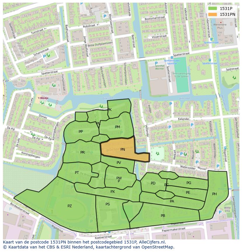 Afbeelding van het postcodegebied 1531 PN op de kaart.