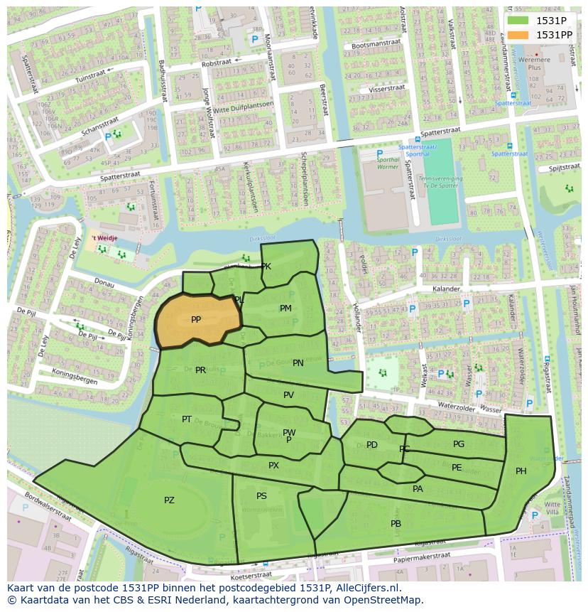 Afbeelding van het postcodegebied 1531 PP op de kaart.