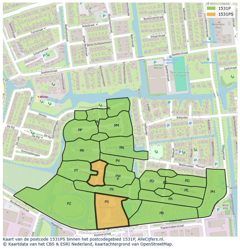 Afbeelding van het postcodegebied 1531 PS op de kaart.