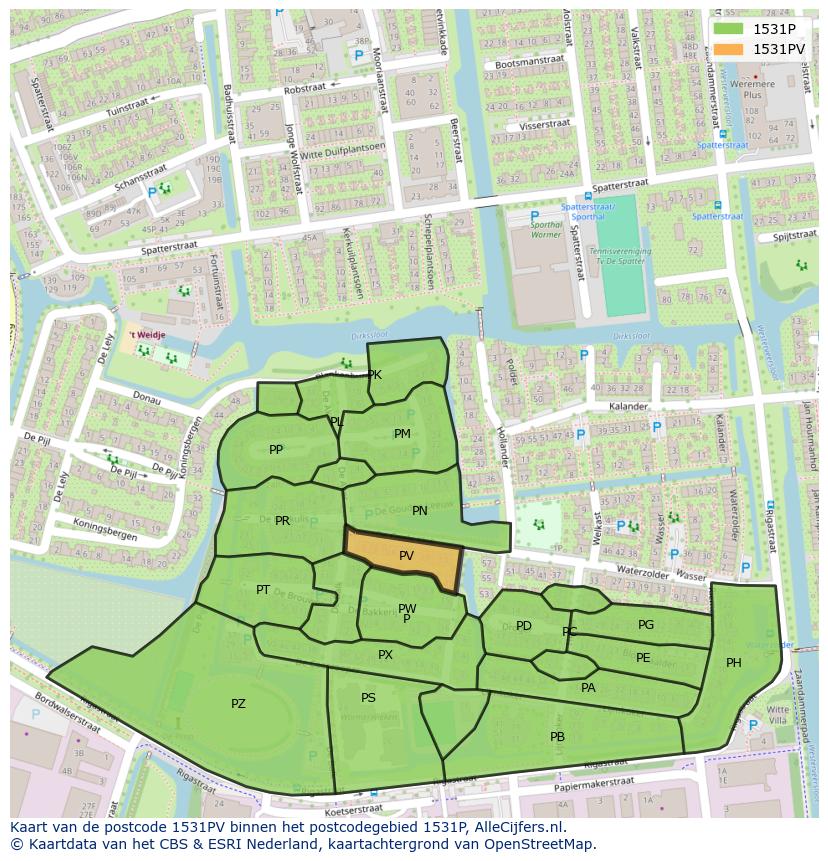 Afbeelding van het postcodegebied 1531 PV op de kaart.
