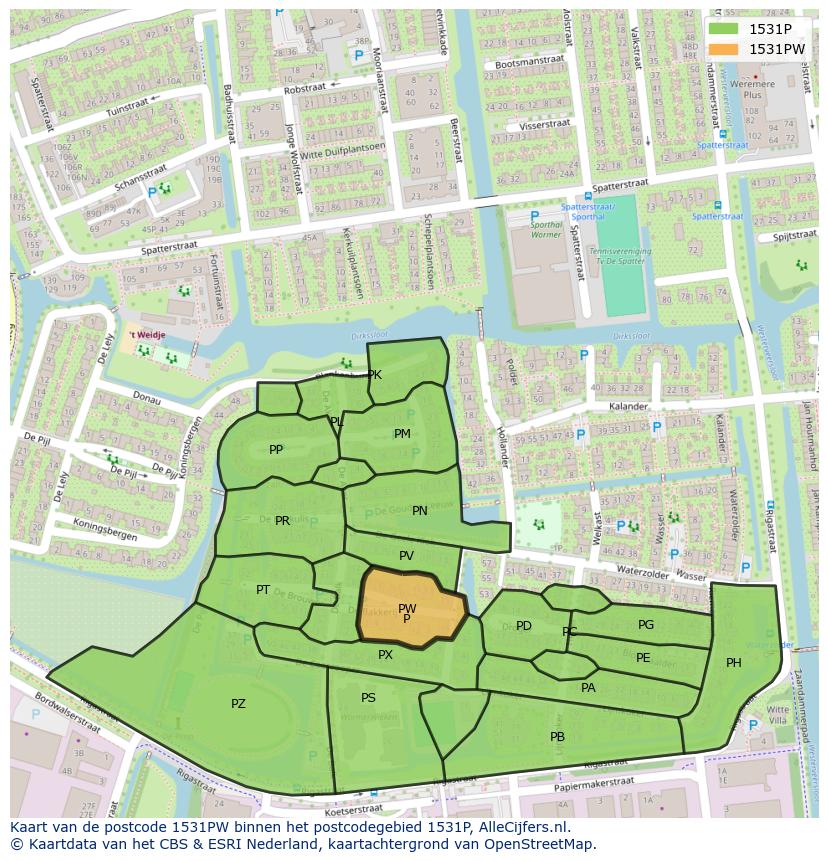 Afbeelding van het postcodegebied 1531 PW op de kaart.