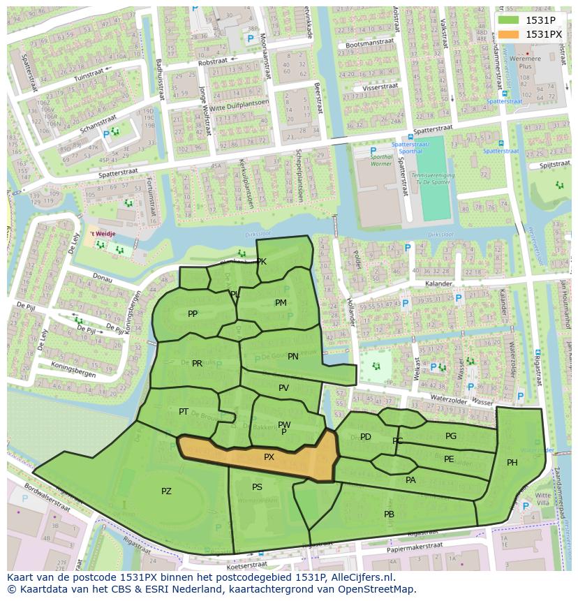Afbeelding van het postcodegebied 1531 PX op de kaart.