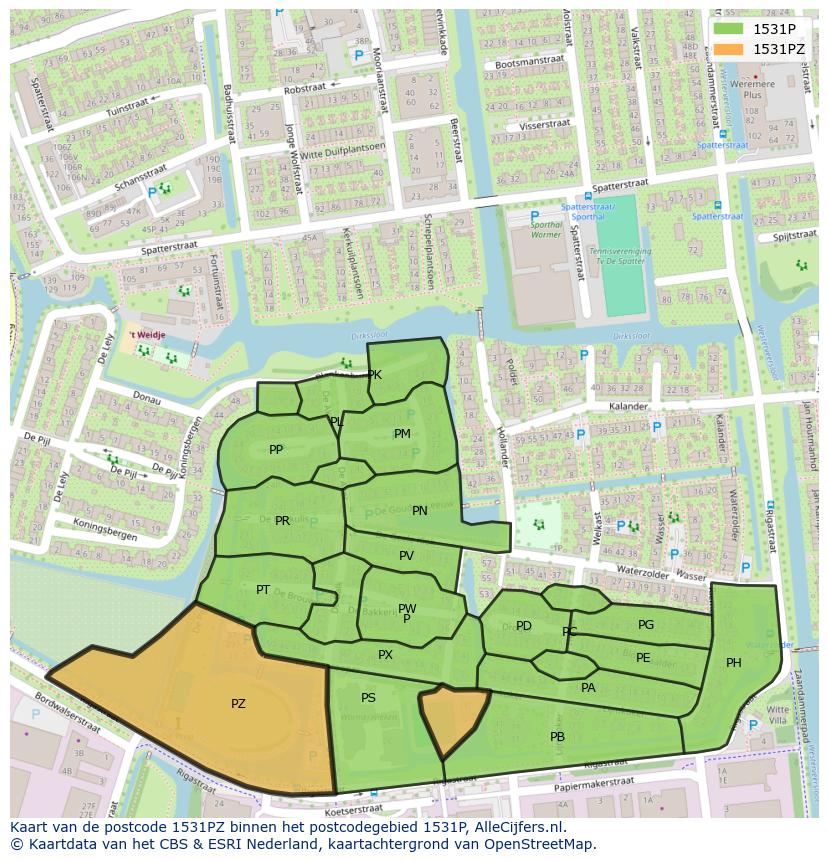 Afbeelding van het postcodegebied 1531 PZ op de kaart.