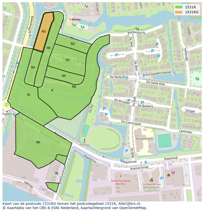 Afbeelding van het postcodegebied 1531 RG op de kaart.