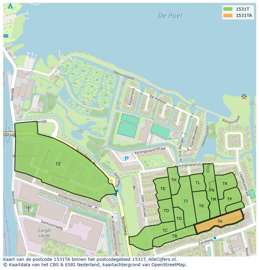 Afbeelding van het postcodegebied 1531 TA op de kaart.