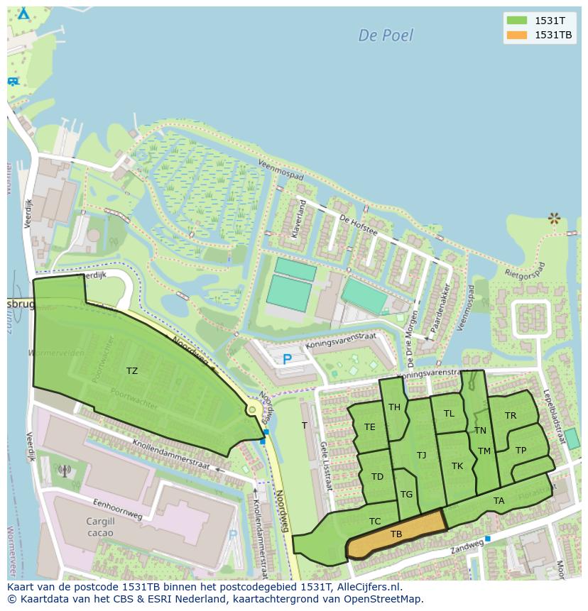 Afbeelding van het postcodegebied 1531 TB op de kaart.