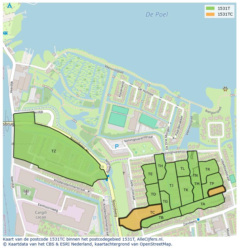 Afbeelding van het postcodegebied 1531 TC op de kaart.