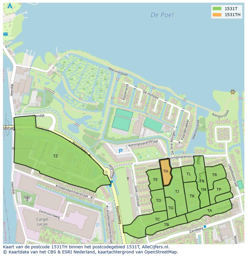 Afbeelding van het postcodegebied 1531 TH op de kaart.