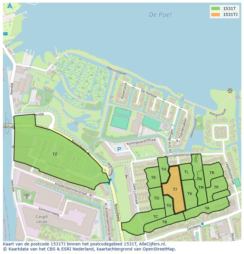 Afbeelding van het postcodegebied 1531 TJ op de kaart.