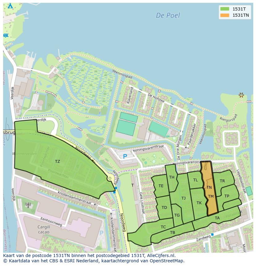Afbeelding van het postcodegebied 1531 TN op de kaart.