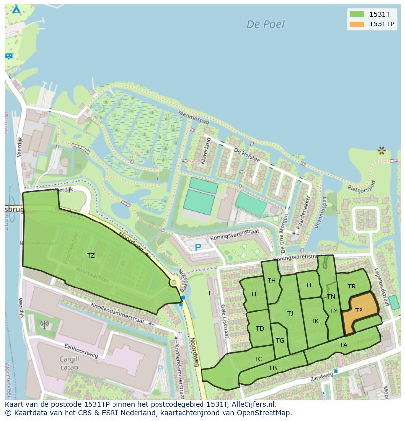 Afbeelding van het postcodegebied 1531 TP op de kaart.