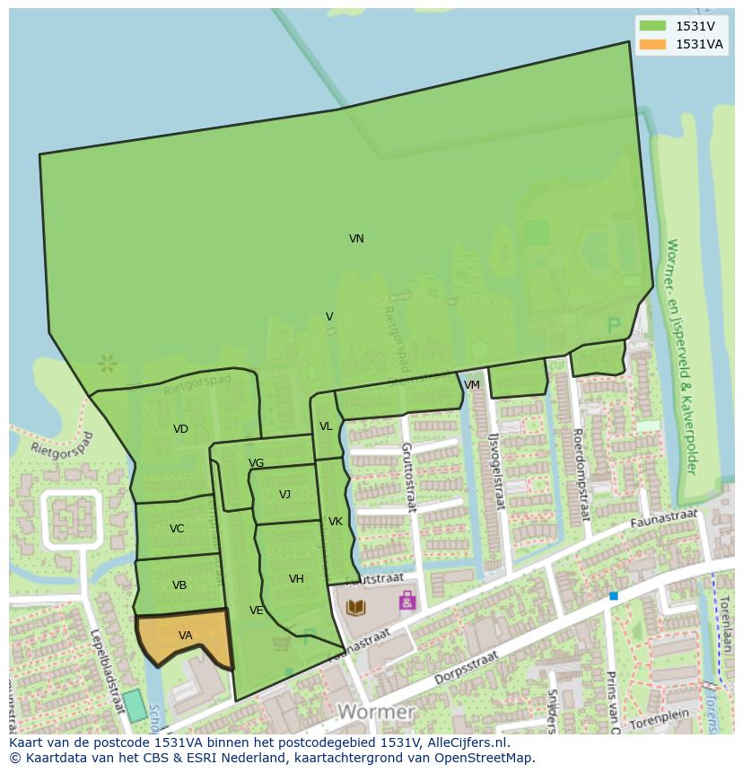Afbeelding van het postcodegebied 1531 VA op de kaart.