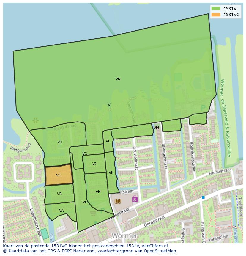 Afbeelding van het postcodegebied 1531 VC op de kaart.