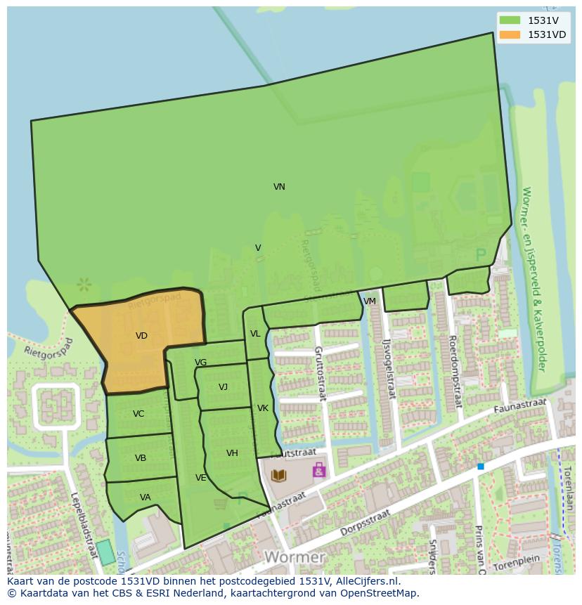 Afbeelding van het postcodegebied 1531 VD op de kaart.