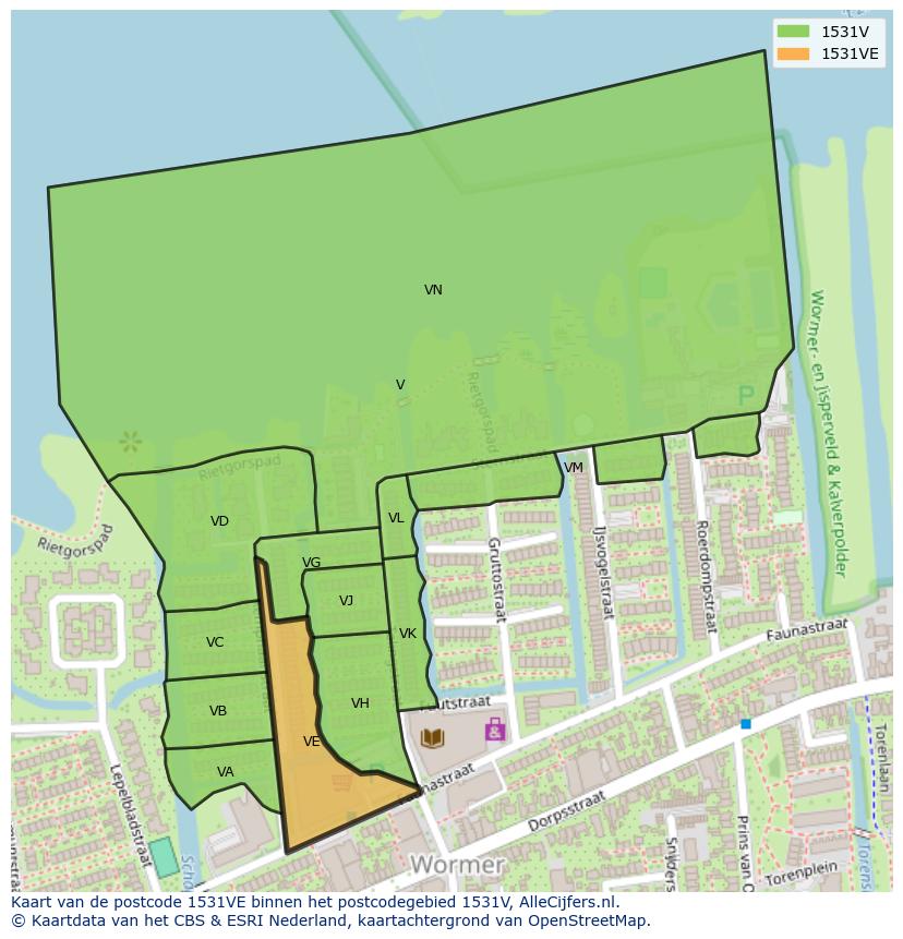 Afbeelding van het postcodegebied 1531 VE op de kaart.