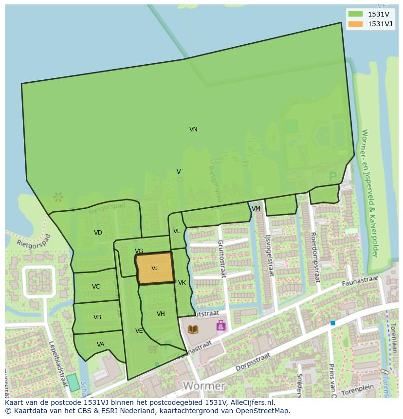 Afbeelding van het postcodegebied 1531 VJ op de kaart.
