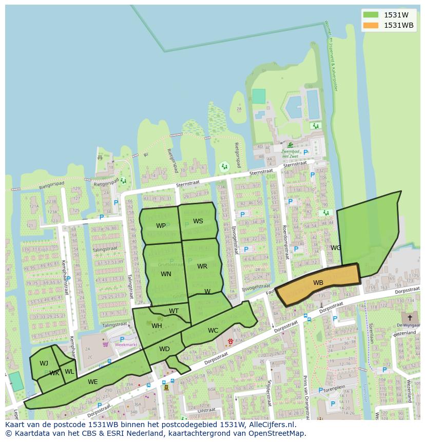 Afbeelding van het postcodegebied 1531 WB op de kaart.