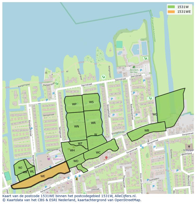 Afbeelding van het postcodegebied 1531 WE op de kaart.