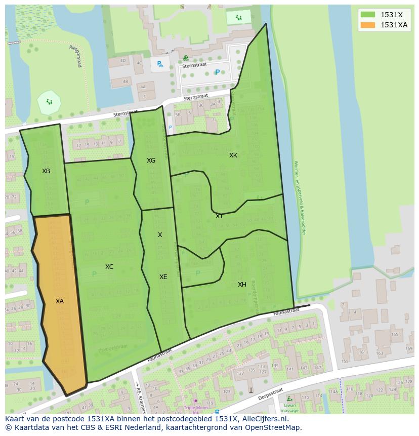 Afbeelding van het postcodegebied 1531 XA op de kaart.