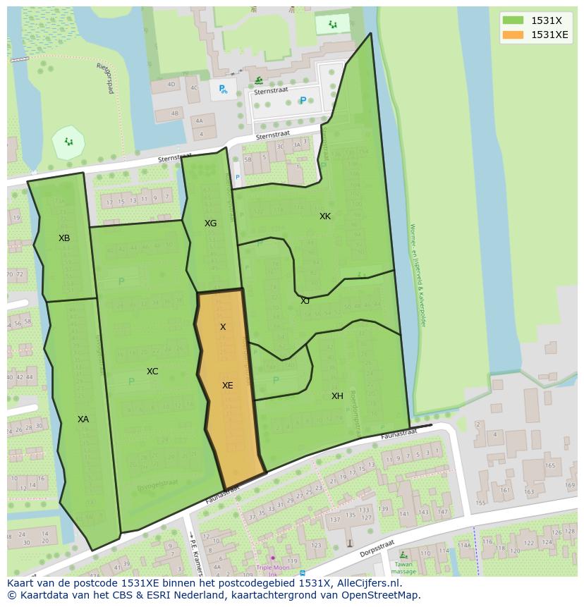 Afbeelding van het postcodegebied 1531 XE op de kaart.