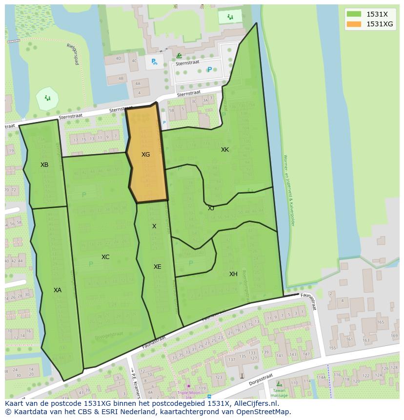 Afbeelding van het postcodegebied 1531 XG op de kaart.