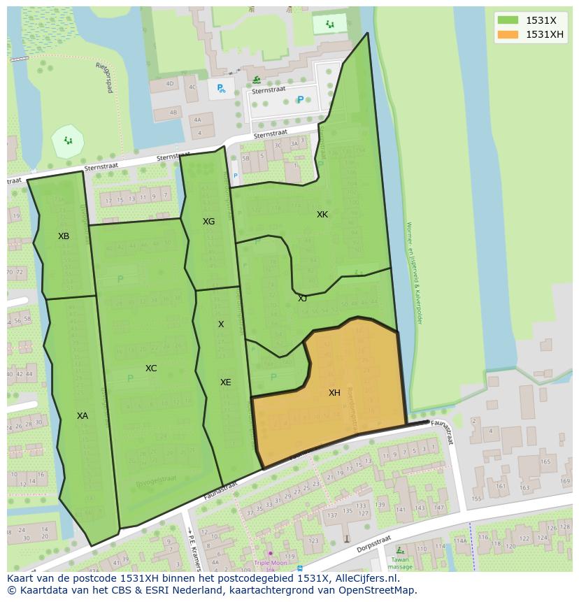 Afbeelding van het postcodegebied 1531 XH op de kaart.
