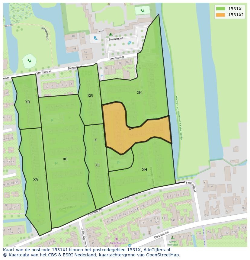 Afbeelding van het postcodegebied 1531 XJ op de kaart.