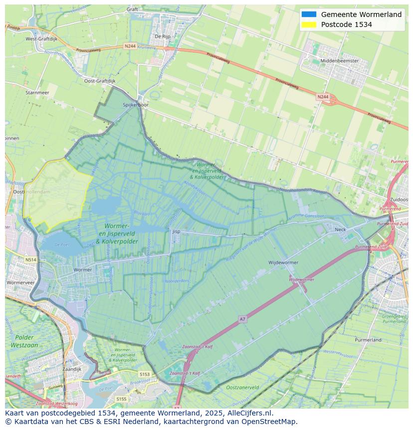 Afbeelding van het postcodegebied 1534 op de kaart.