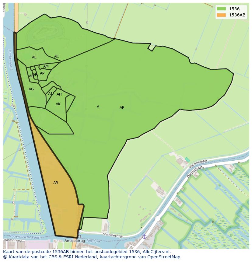 Afbeelding van het postcodegebied 1536 AB op de kaart.