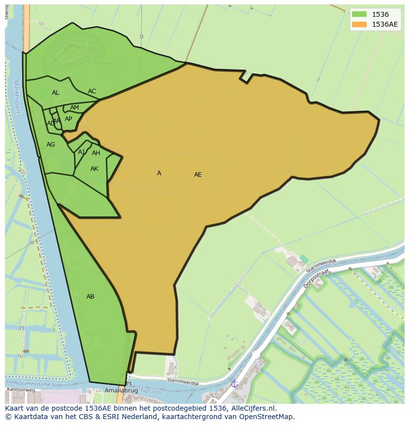 Afbeelding van het postcodegebied 1536 AE op de kaart.