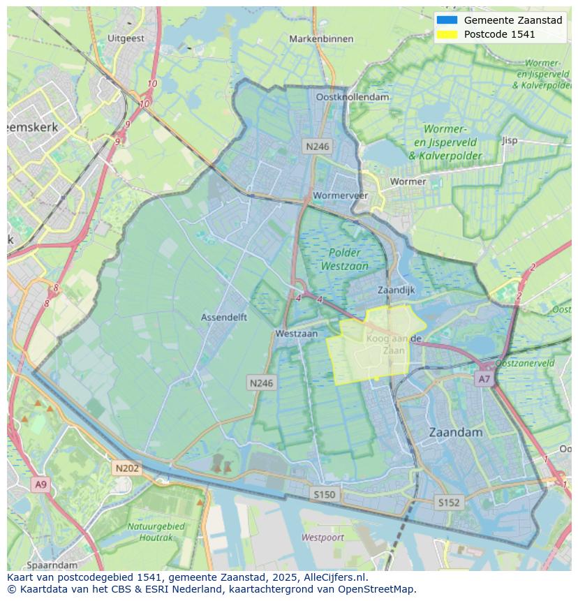 Afbeelding van het postcodegebied 1541 op de kaart.