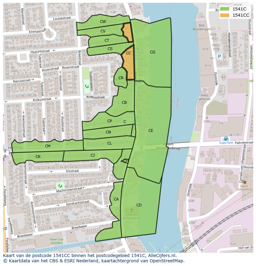 Afbeelding van het postcodegebied 1541 CC op de kaart.