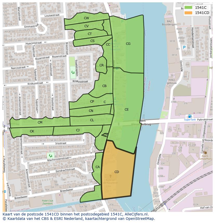 Afbeelding van het postcodegebied 1541 CD op de kaart.